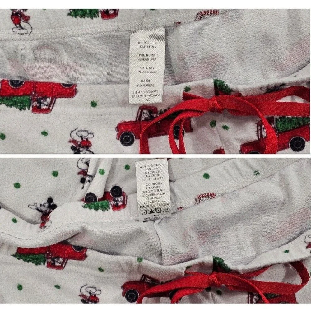 Disney Mickey Mouse Flannel Pajamas 2 Piece Red Truck Christmas Tree Womens XL